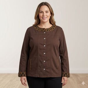 Quacker Factory Animal Chic Beaded Embellished Brown Jacket Size 2X